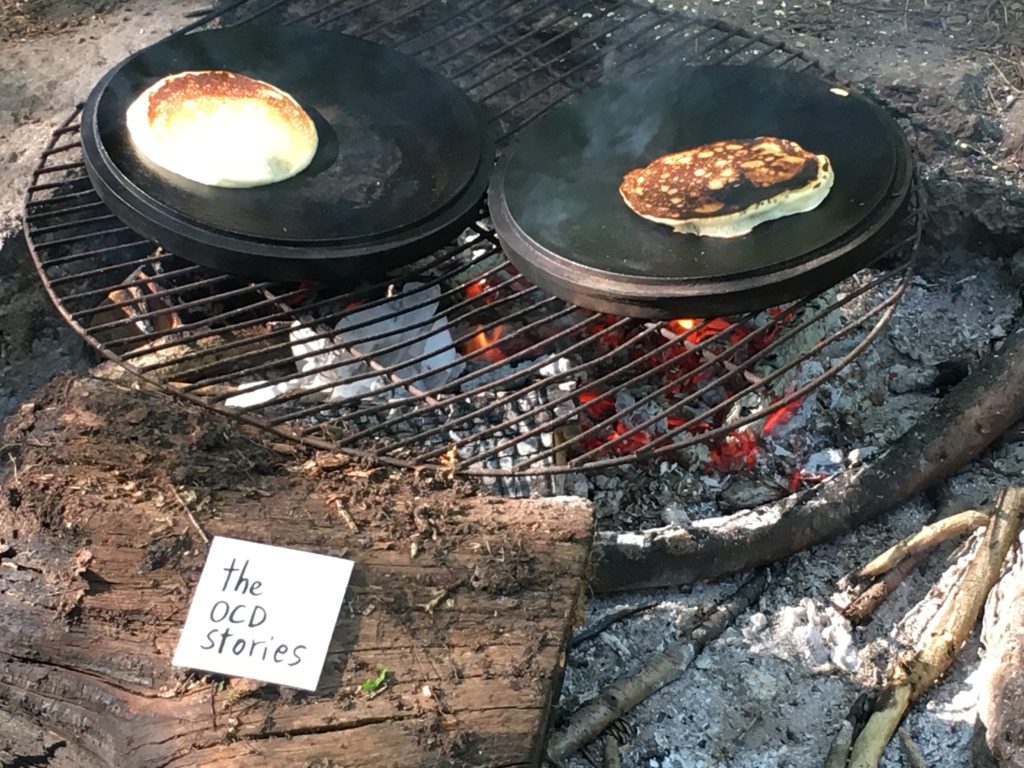 Camp fire - cooking pancakes